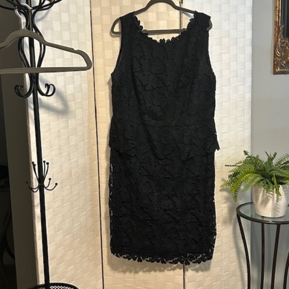 Navy Sheath Dress with Lace Overlay